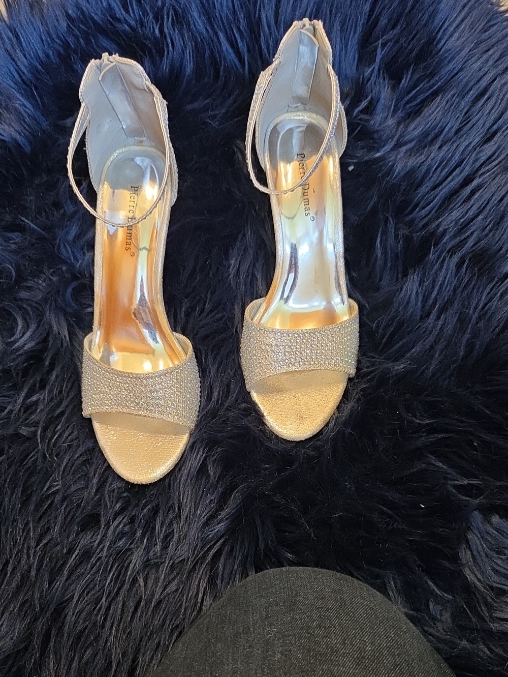 Pierre Dumas Silver Rhinestone Ankle-Strap Heels